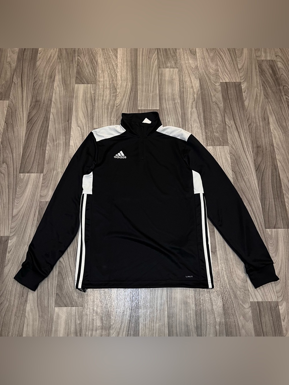 SIZE MEDIUM ADIDAS CLIMALITE 1/4 ZIP PULLOVER BLACK THREE STRIPES